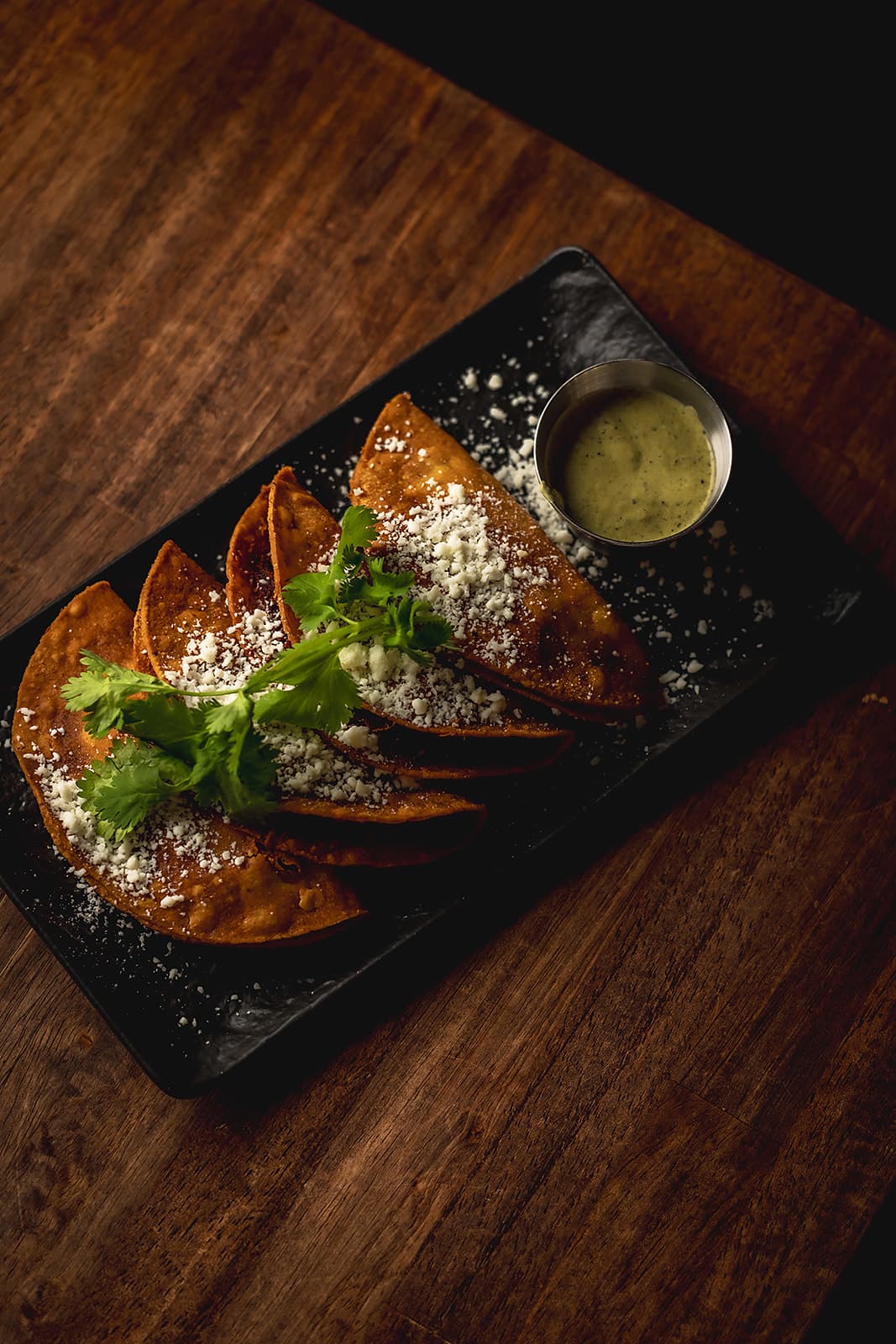 Crisp tacos dorados with salsa and fresh herbs